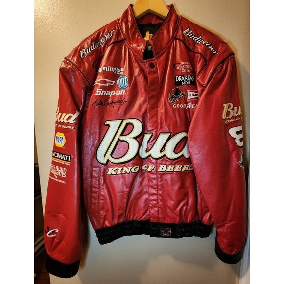 Dale Earnhardt Jr Nascar Budweiser Leather Jacket Size Medium - Picture 1 of 11